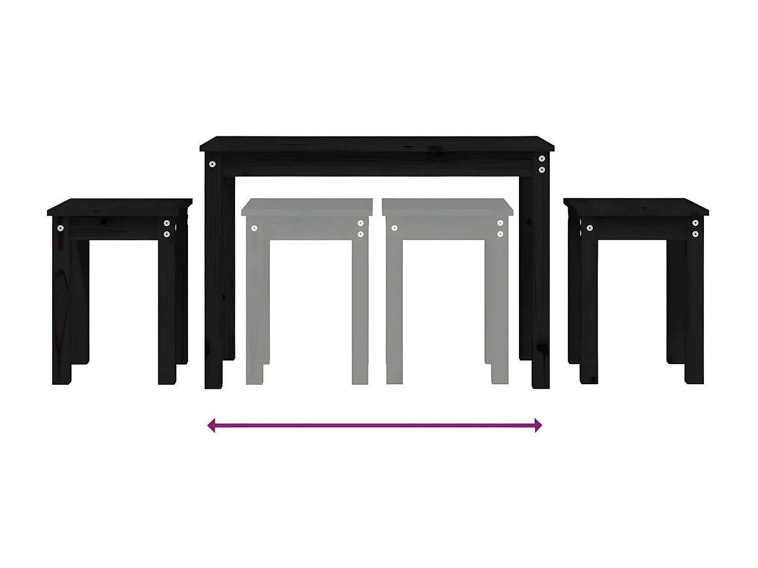 Tables gigognes 3 pcs Noir Bois de pin massif