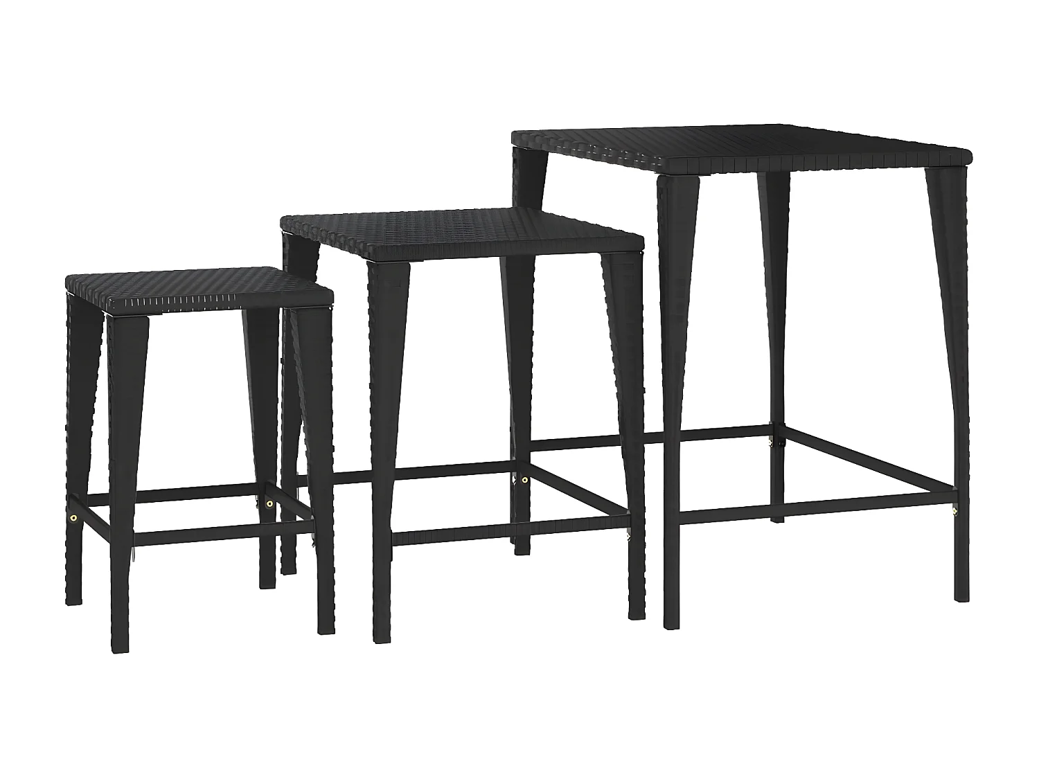 Tables gigognes 3 pcs noir résine tressée