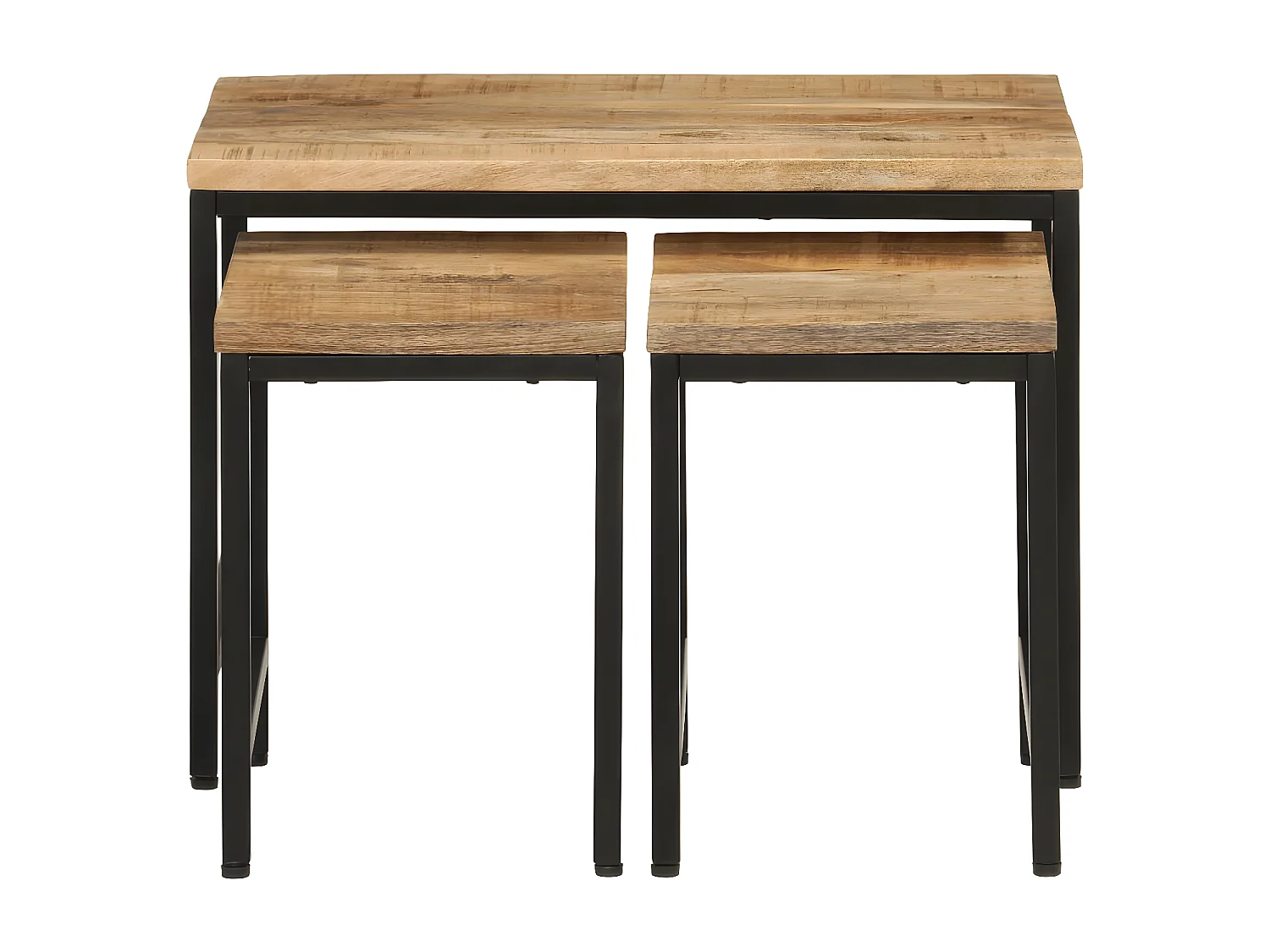 Tables basses gigognes 3pcs bois de manguier massif brut et fer