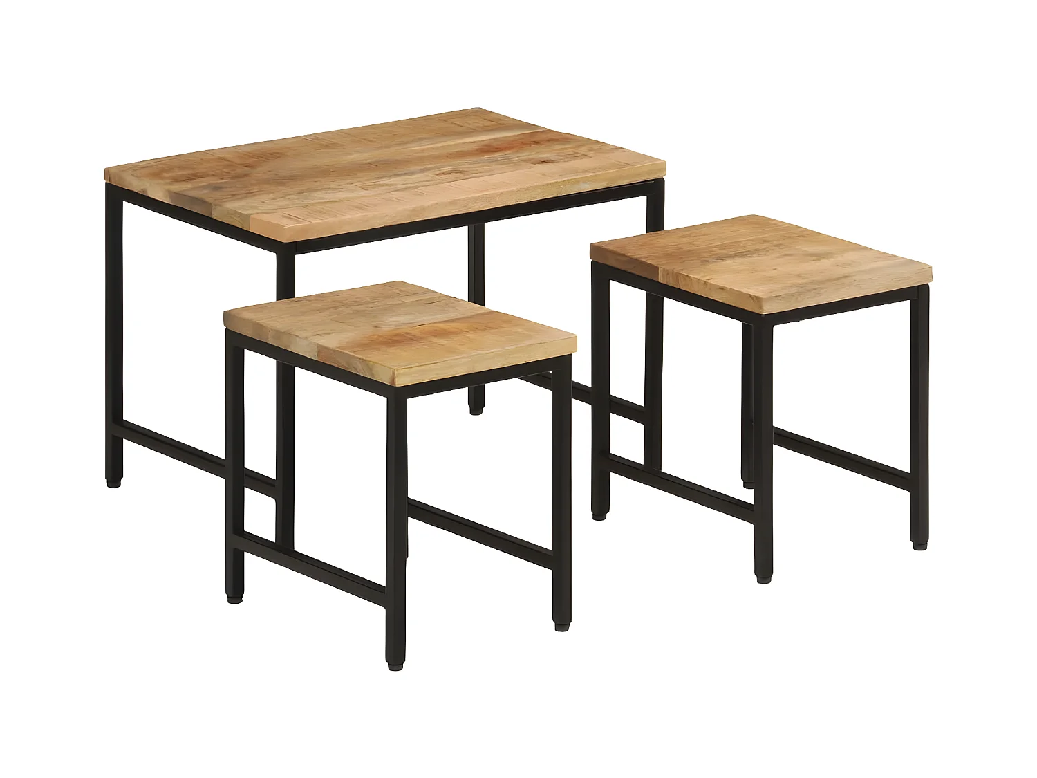 Tables basses gigognes 3pcs bois de manguier massif brut et fer