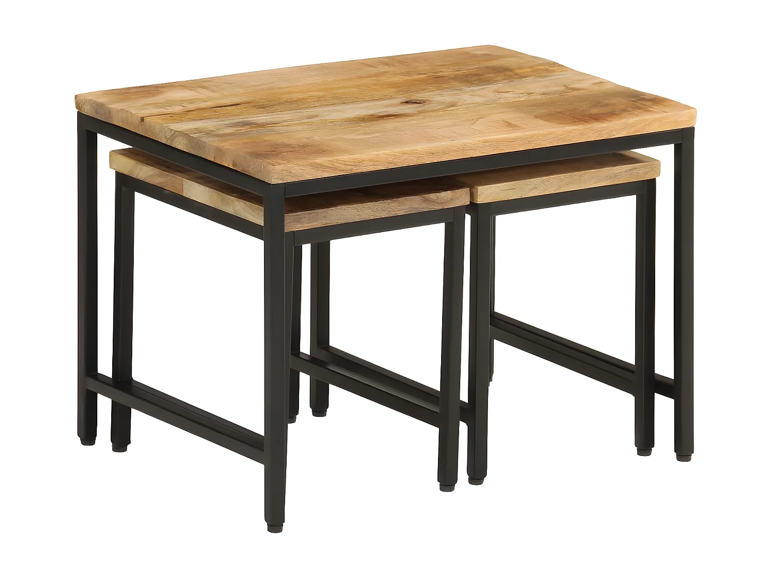 Tables basses gigognes 3pcs bois de manguier massif brut et fer