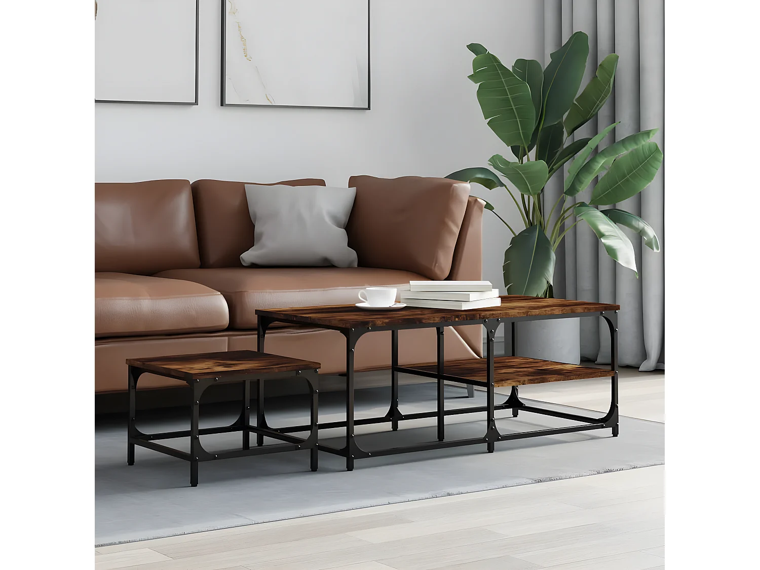 Tables basses gigognes 2 pcs chêne fumé bois d'ingénierie