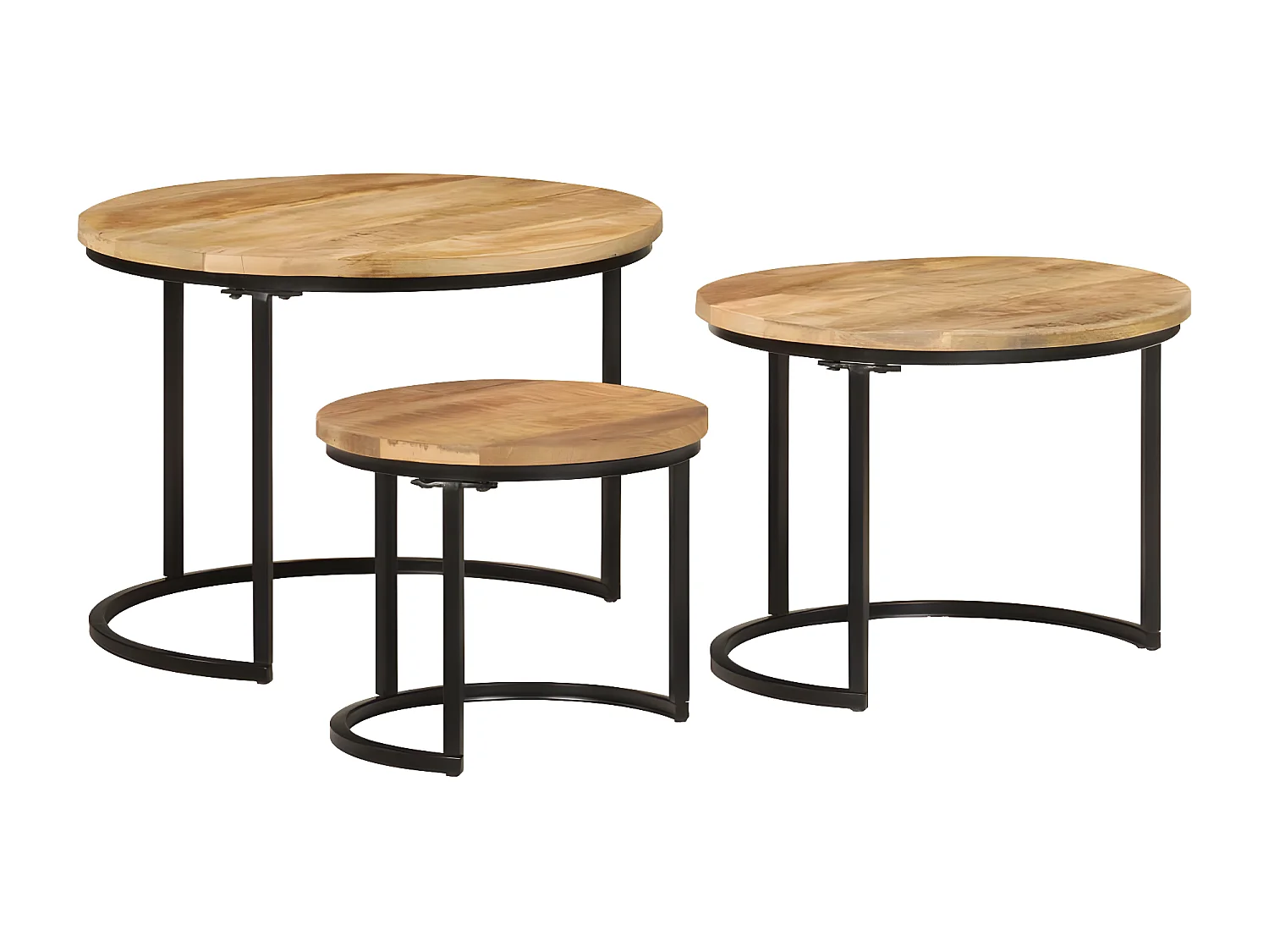 Tables gigognes 3 pcs bois de manguier massif brut