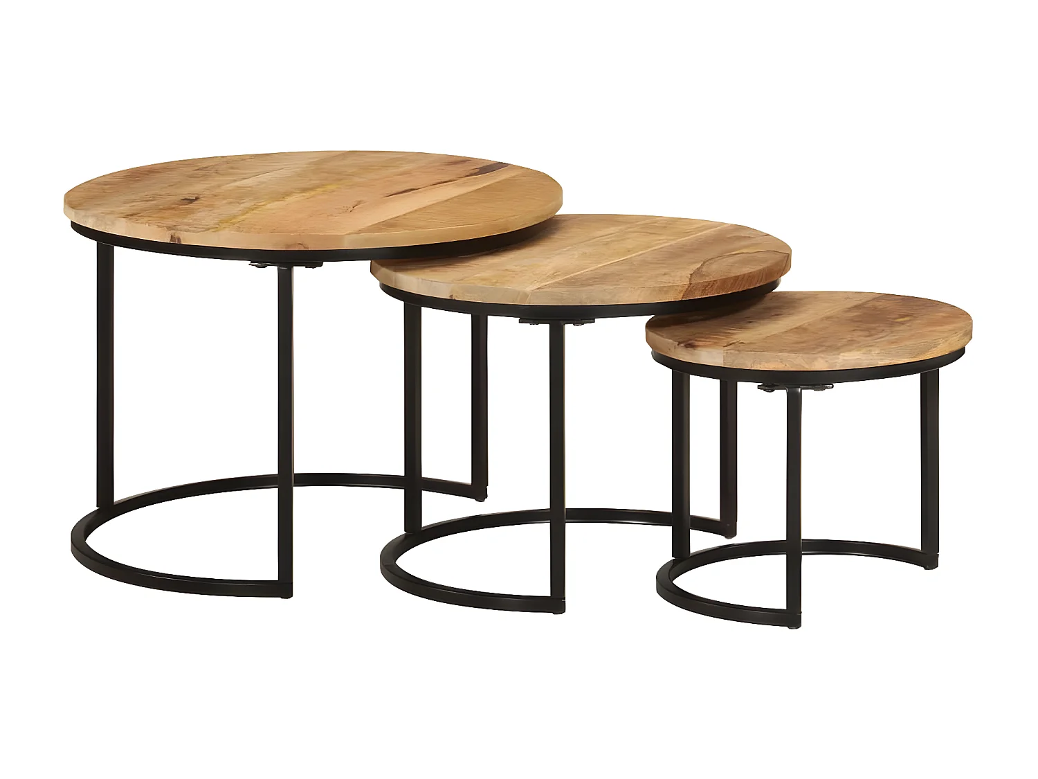 Tables gigognes 3 pcs bois de manguier massif brut