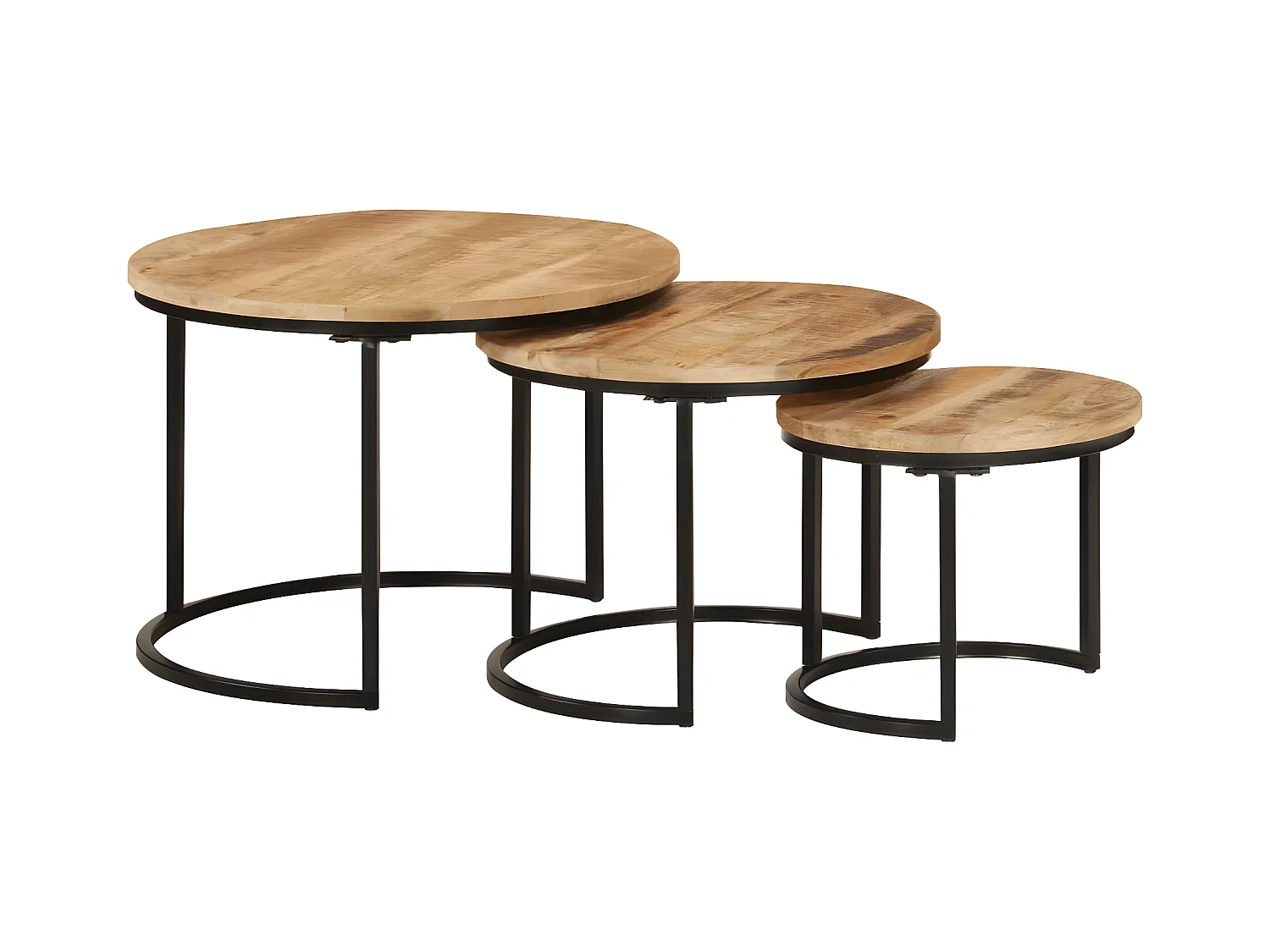 Tables gigognes 3 pcs bois de manguier massif brut
