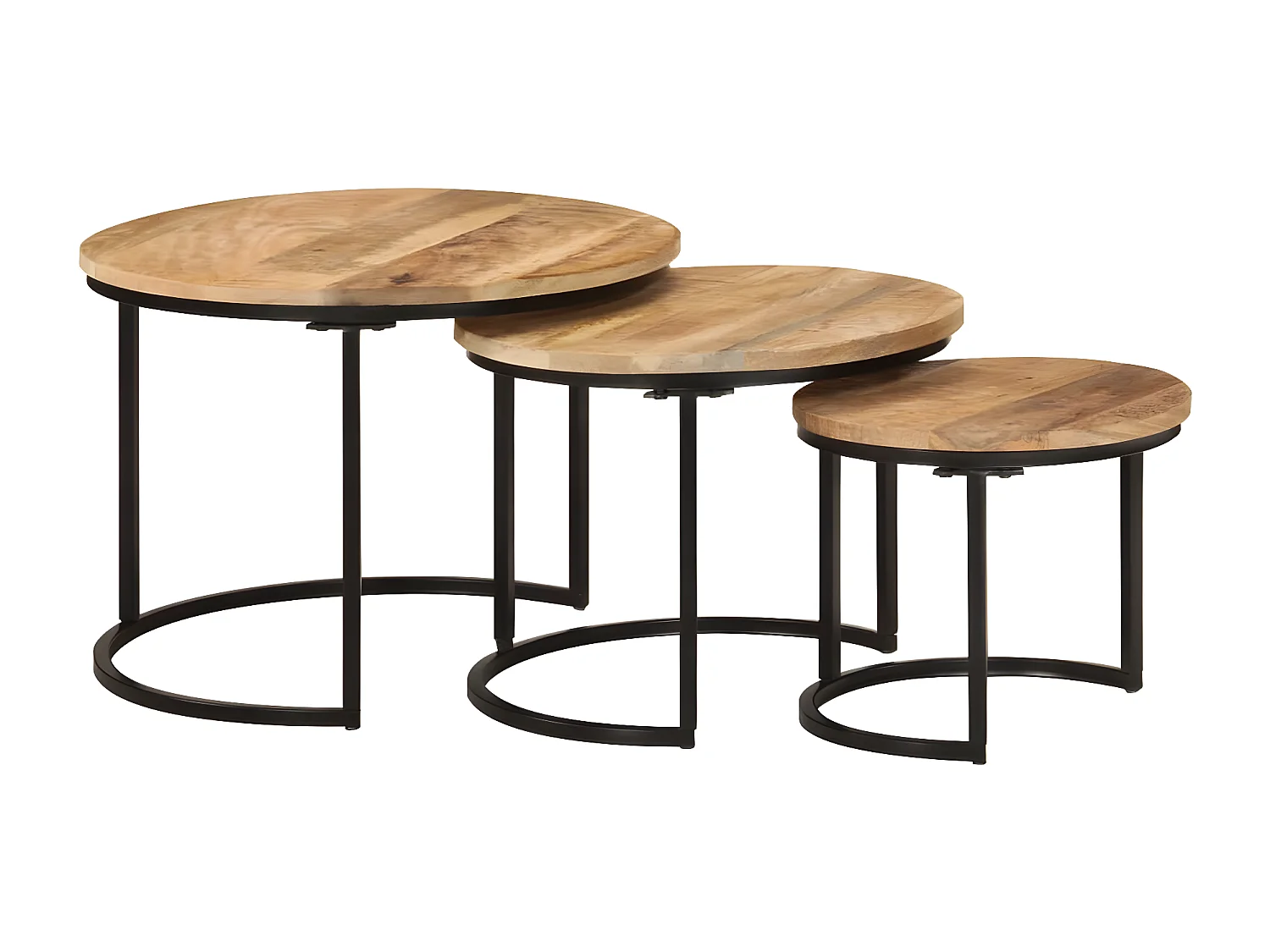 Tables gigognes 3 pcs bois de manguier massif brut