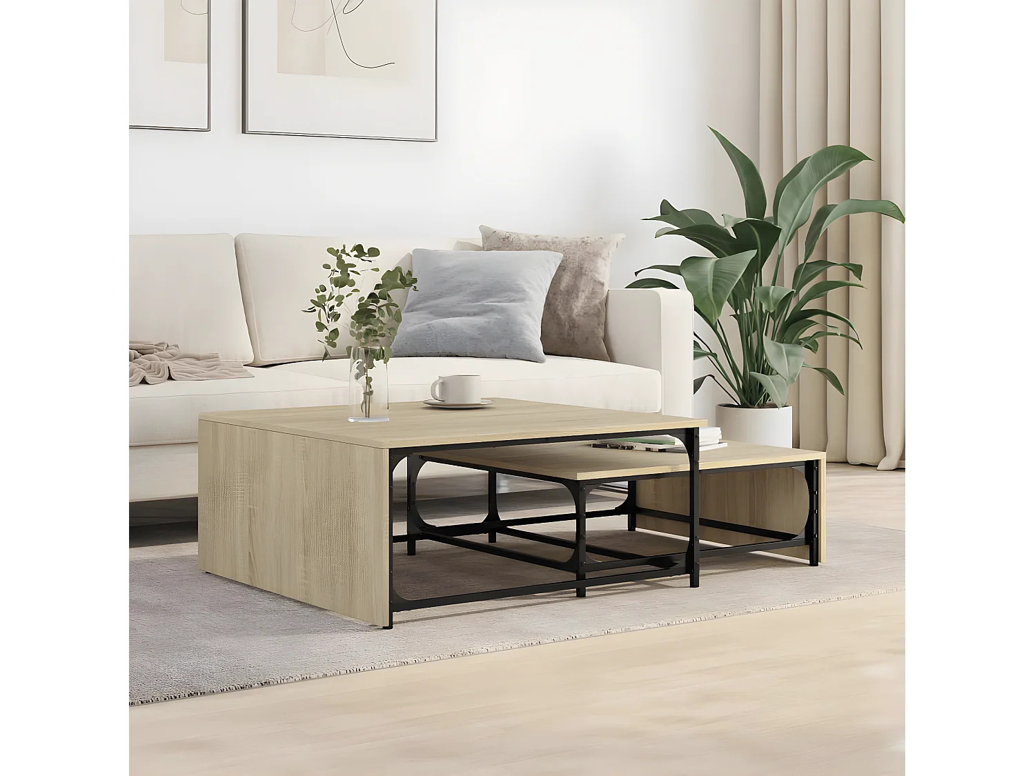 Tables basses gigognes 2 pcs chêne sonoma bois ingénierie métal