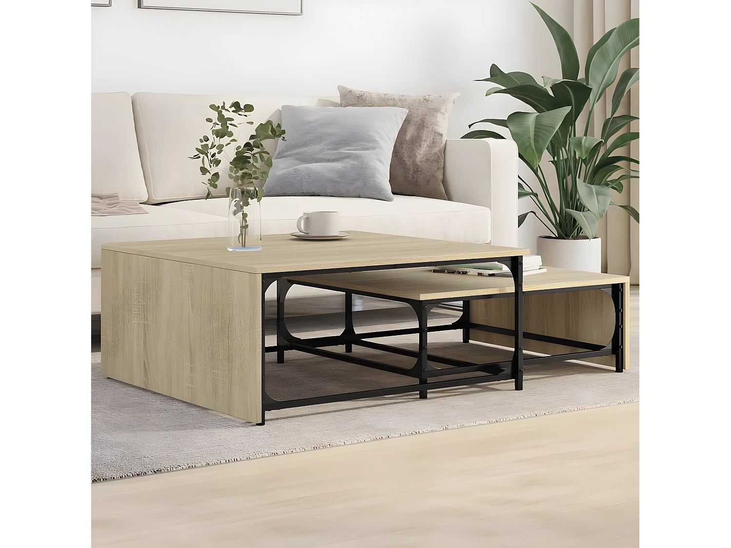 Tables basses gigognes 2 pcs chêne sonoma bois ingénierie métal