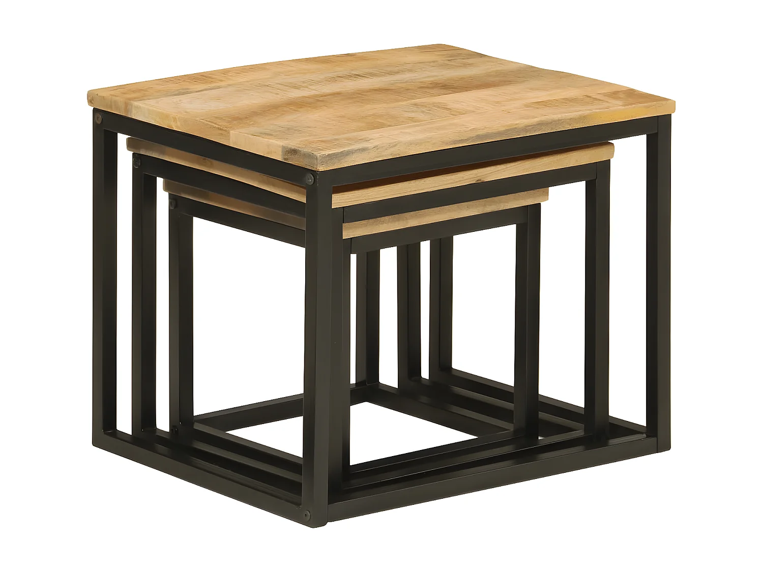 Tables basses gigognes 3 pcs bois massif de manguier et fer