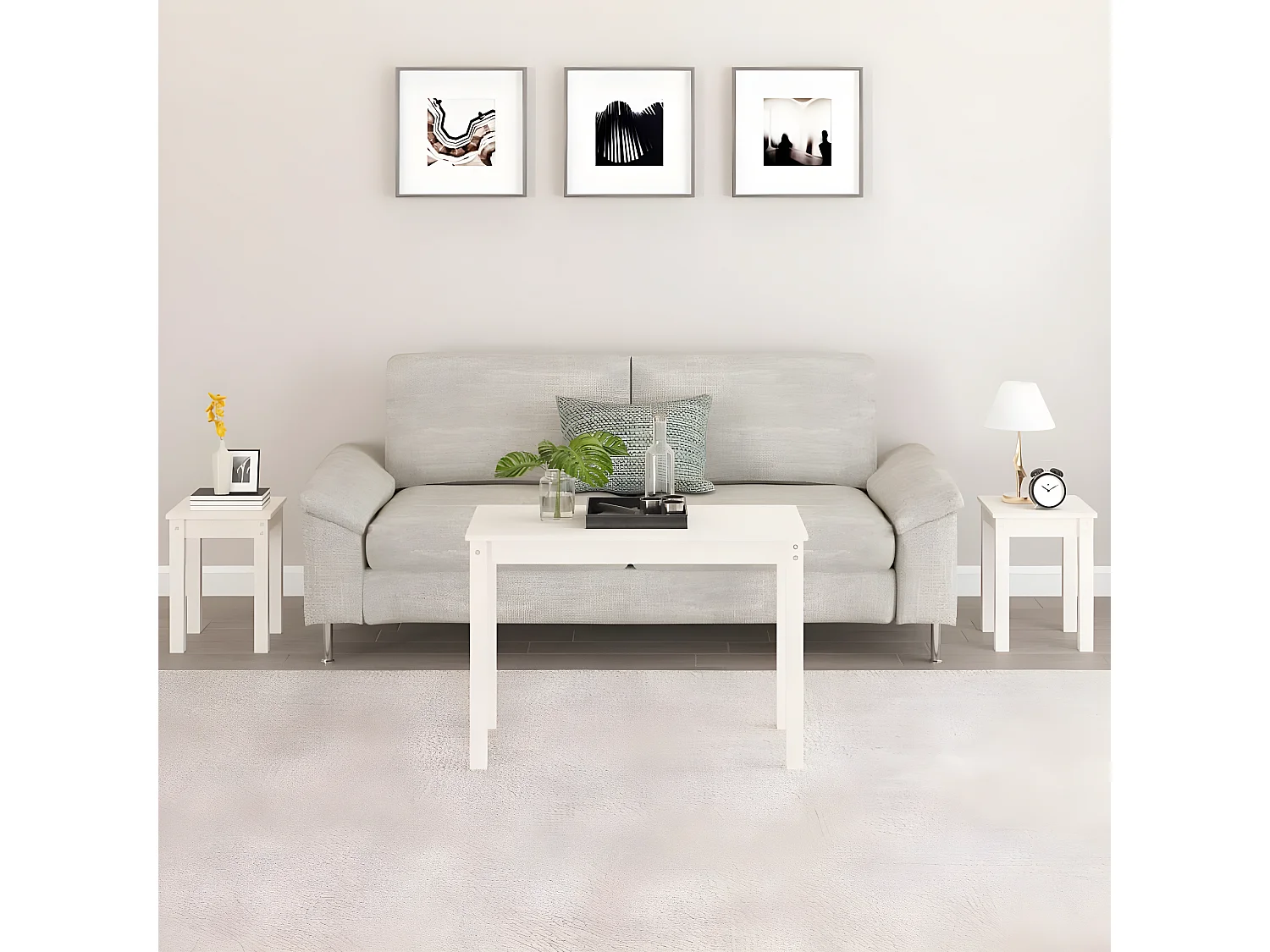 Tables gigognes 3 pcs Blanc Bois de pin massif