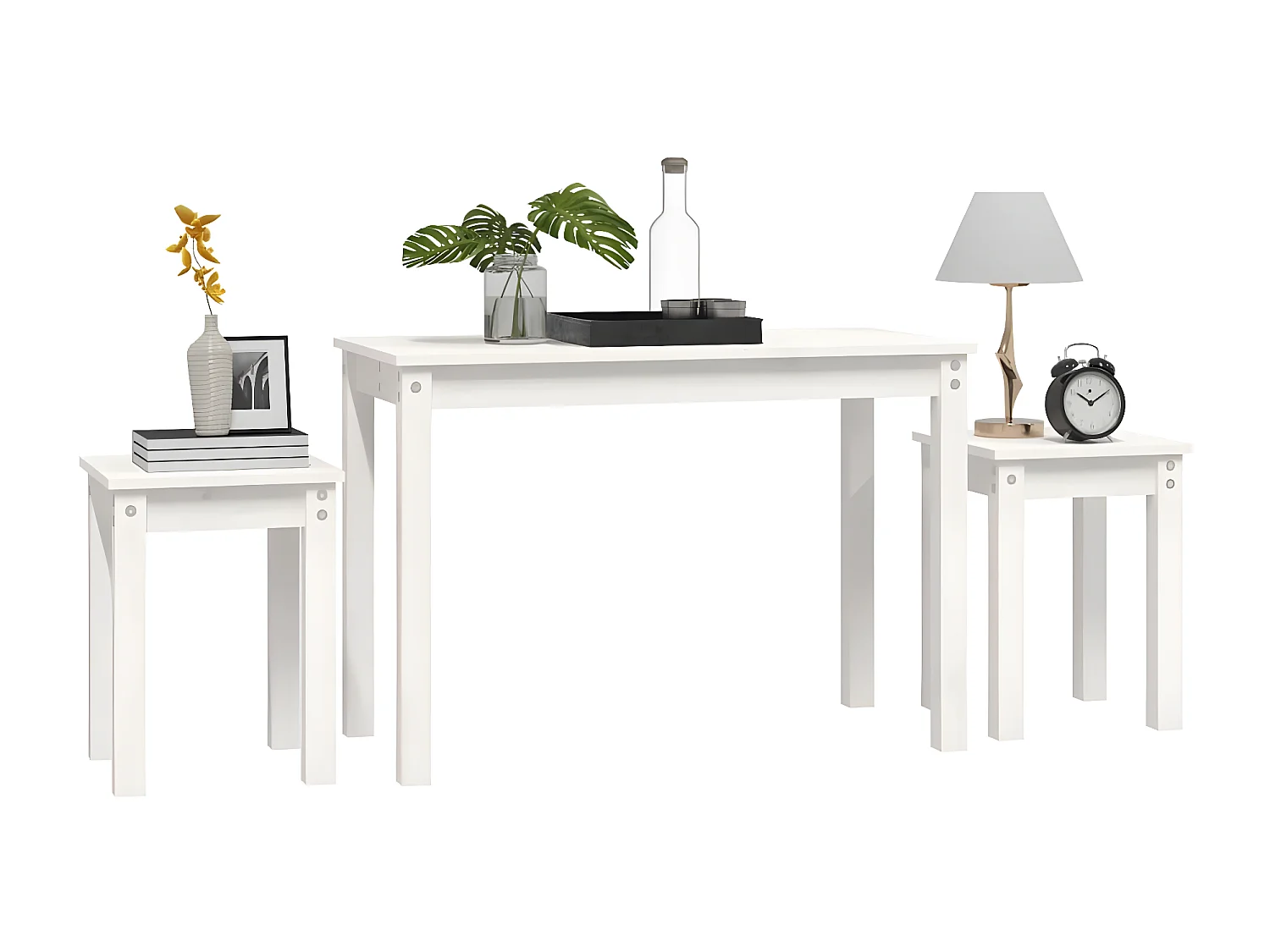 Tables gigognes 3 pcs Blanc Bois de pin massif
