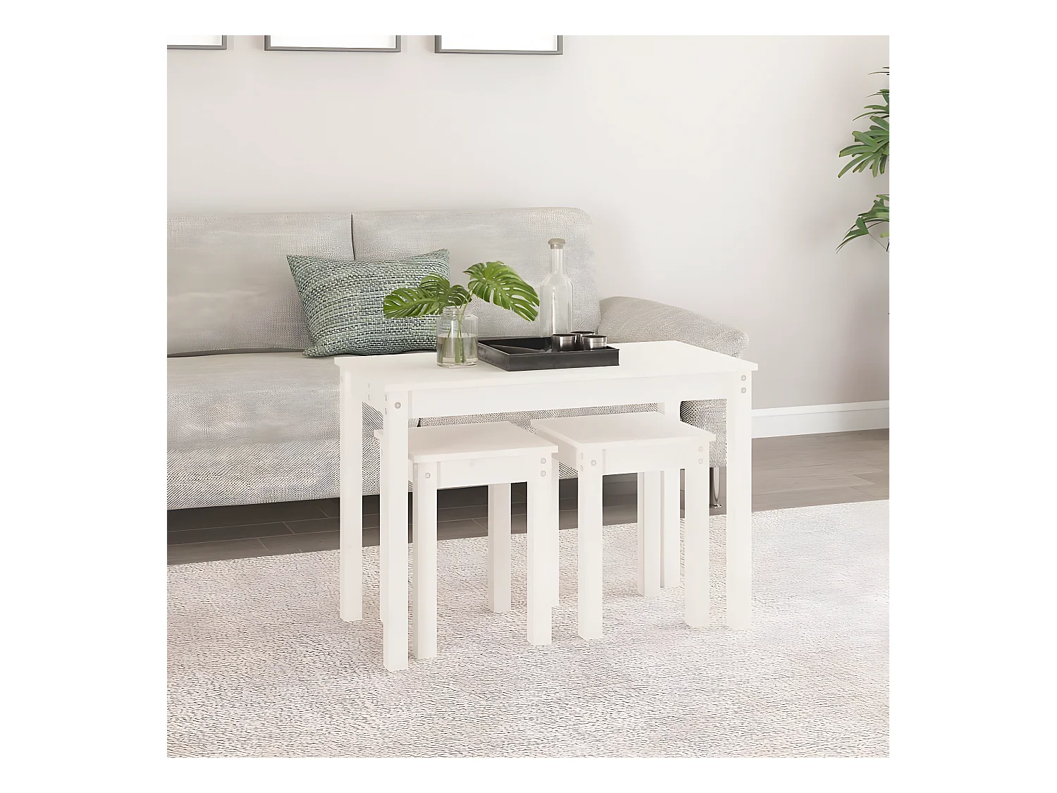 Tables gigognes 3 pcs Blanc Bois de pin massif
