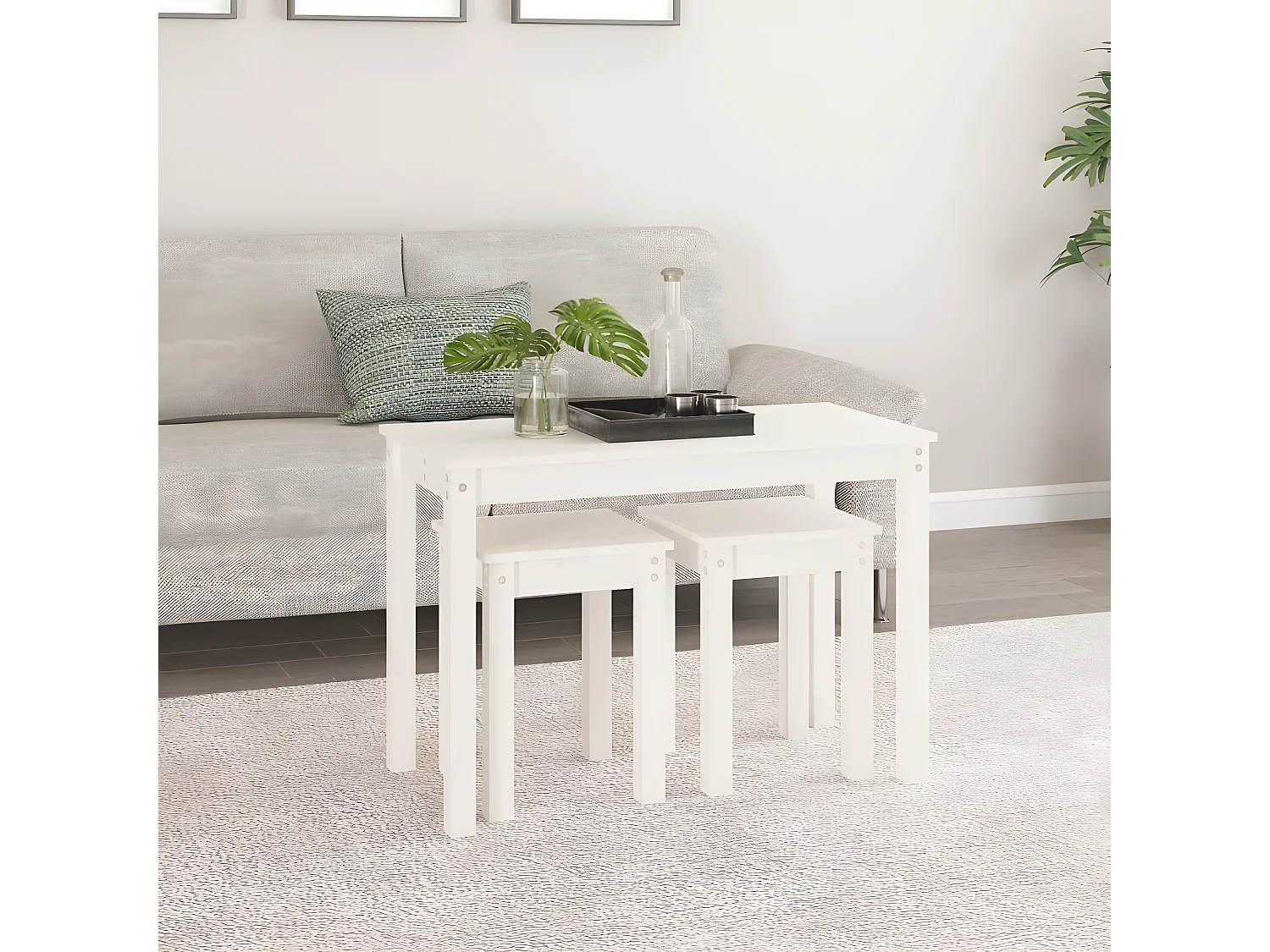 Tables gigognes 3 pcs Blanc Bois de pin massif