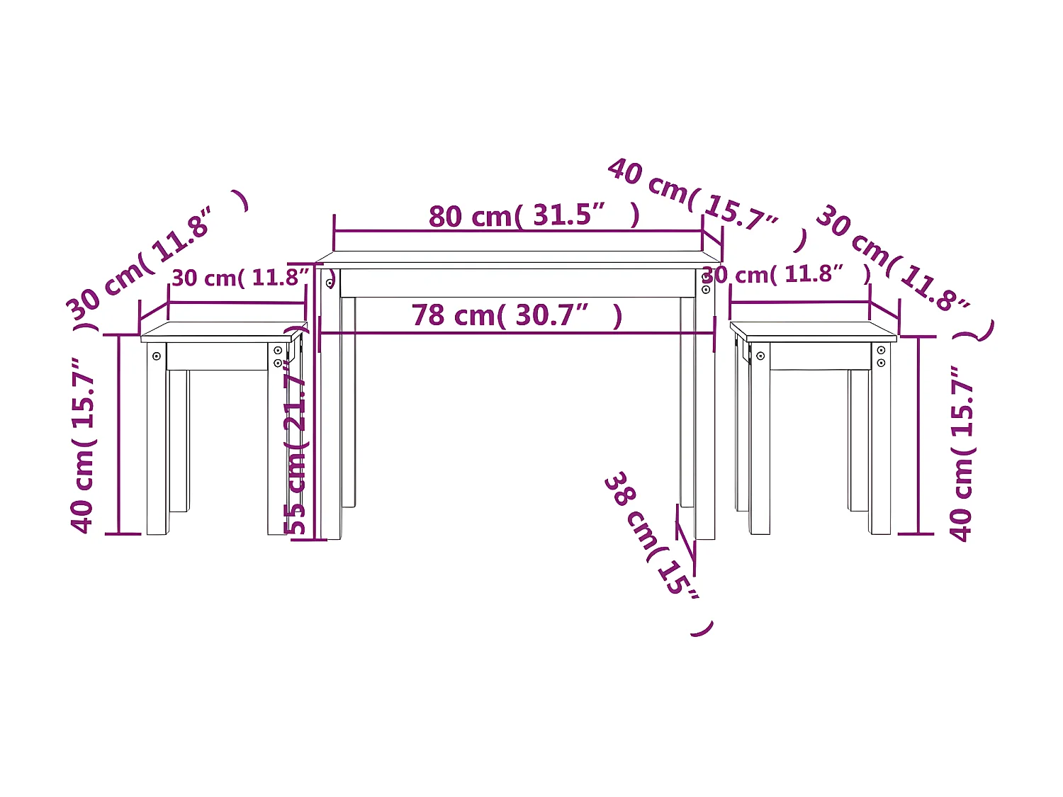 Tables gigognes 3 pcs Blanc Bois de pin massif