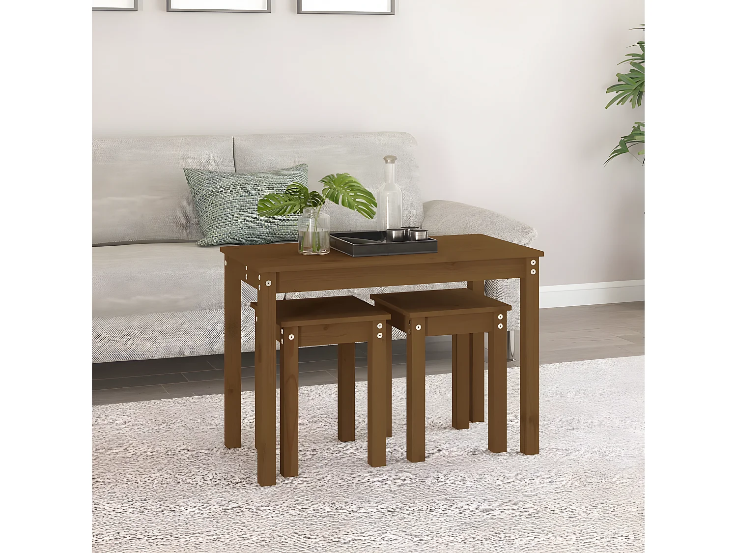 Tables gigognes 3 pcs Marron miel Bois de pin massif