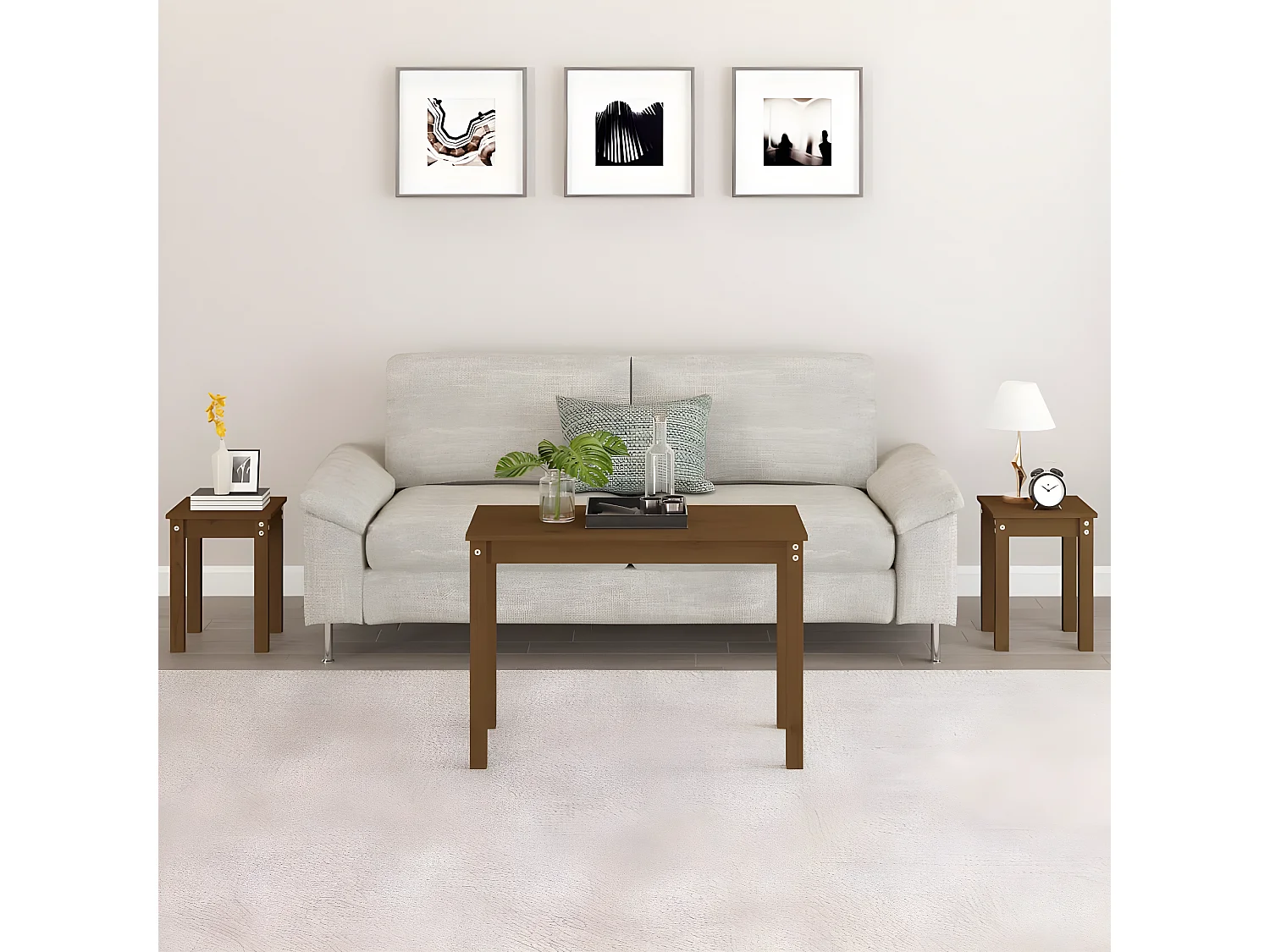 Tables gigognes 3 pcs Marron miel Bois de pin massif