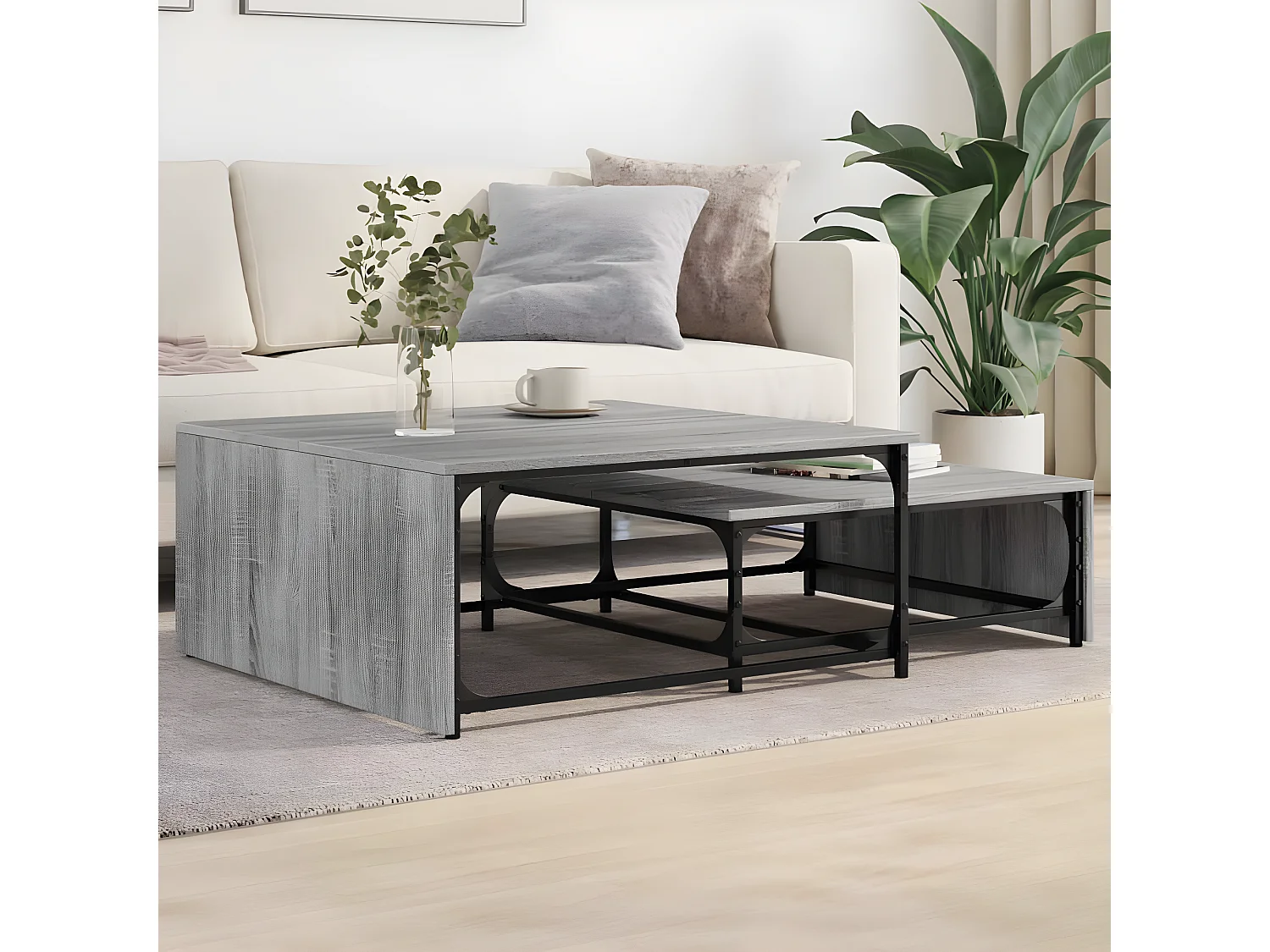 Tables basses gigognes 2pcs sonoma gris bois d'ingénierie métal