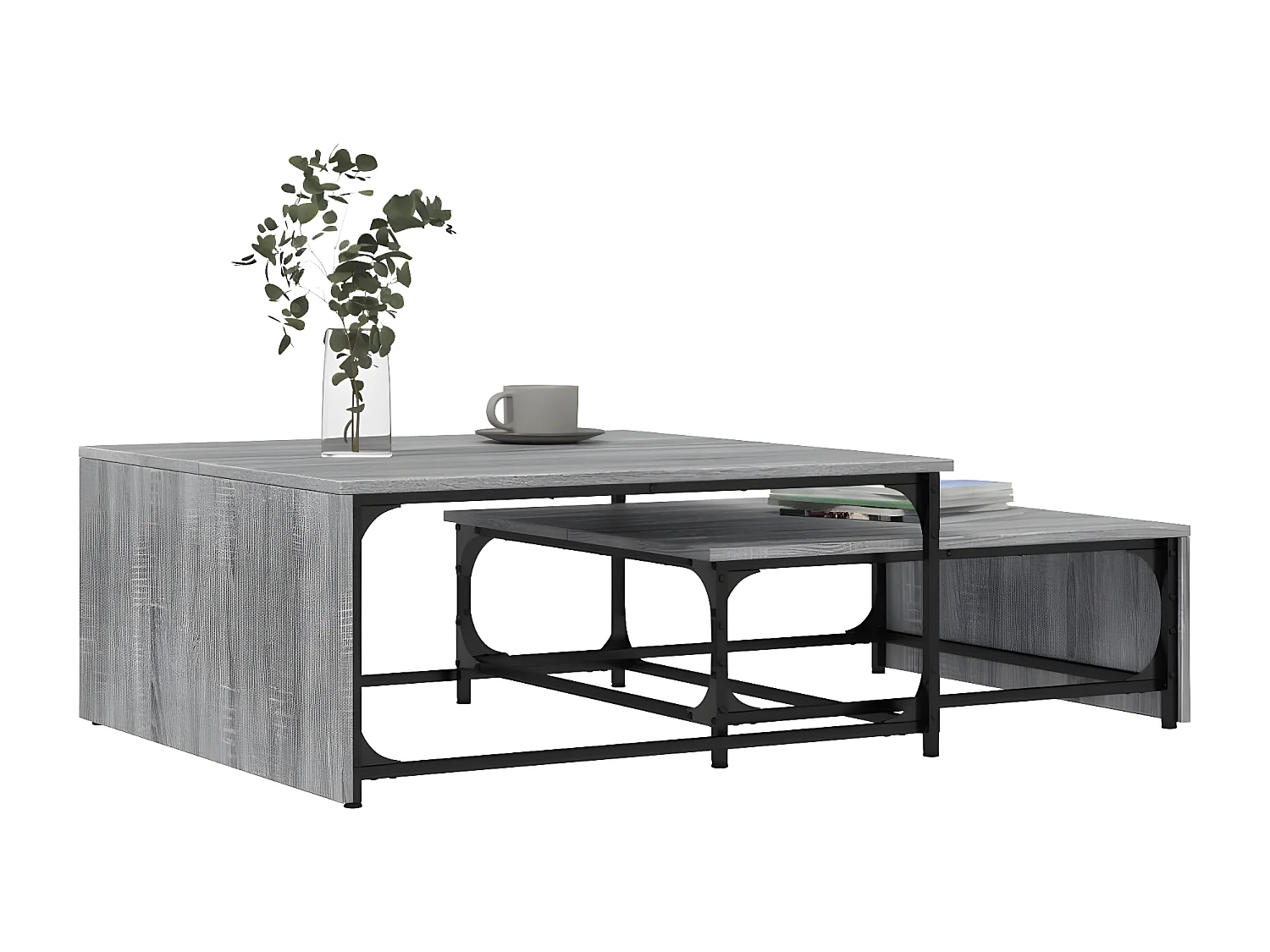 Tables basses gigognes 2pcs sonoma gris bois d'ingénierie métal