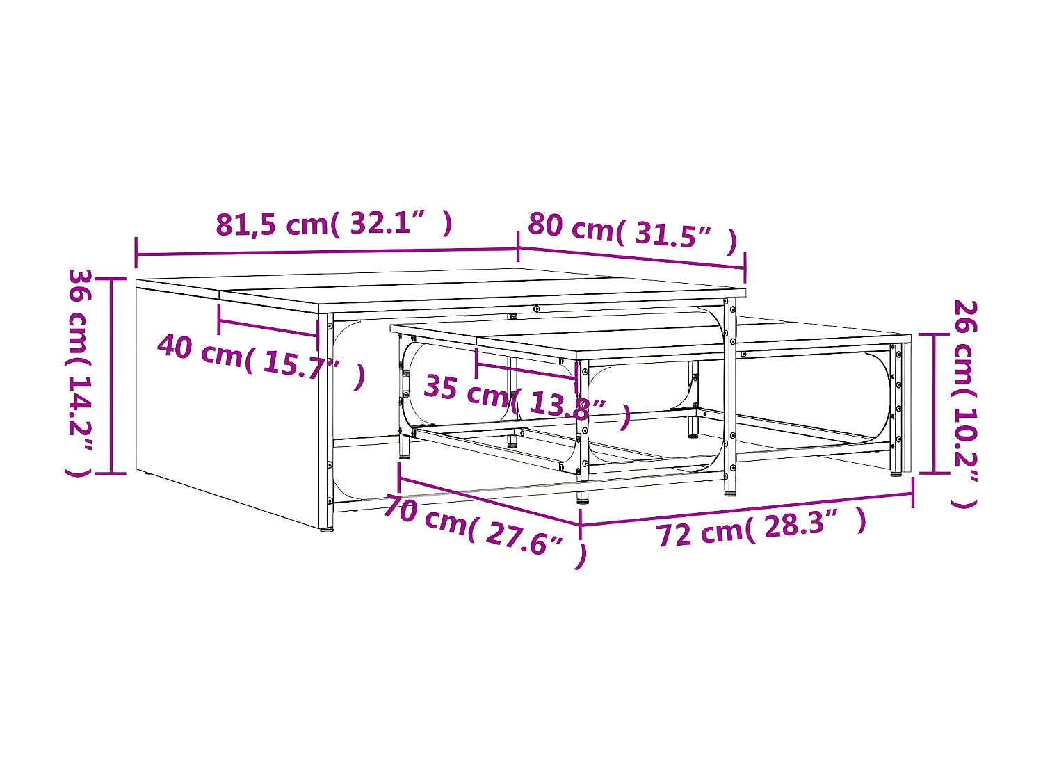 Tables basses gigognes 2pcs sonoma gris bois d'ingénierie métal