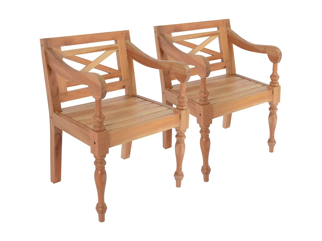 Chaises Batavia lot de 2 marron clair bois d'acajou solide