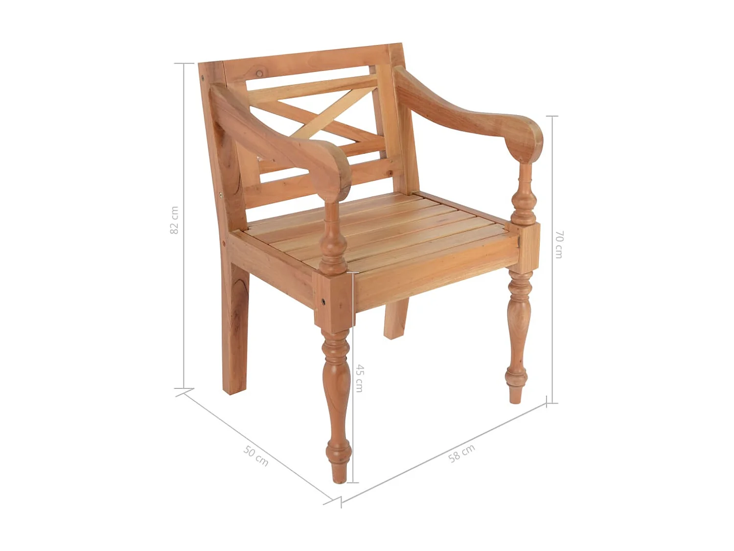 Chaises Batavia lot de 2 marron clair bois d'acajou solide