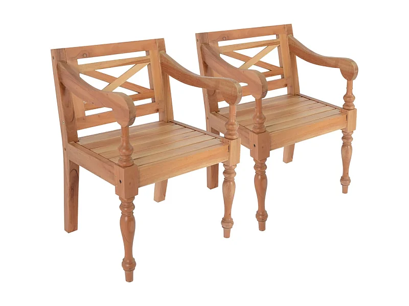 Chaises Batavia lot de 2 marron clair bois d'acajou solide