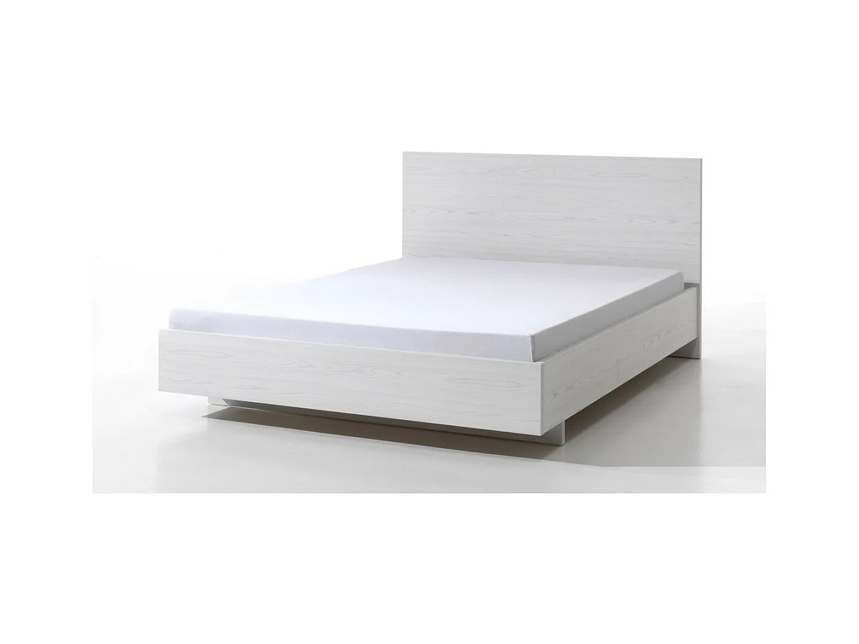 Lit 160x200 coloris blanc effet bois collection OLVENA