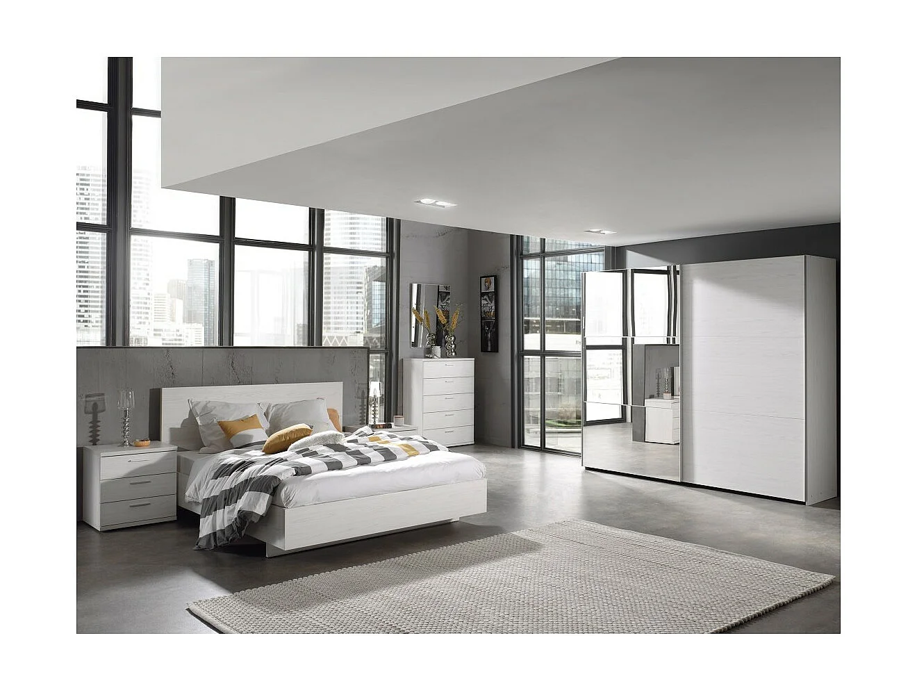 Letto 160x200 colore bianco effetto legno collezione OLVENA