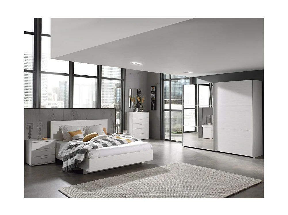 Letto 160x200 colore bianco effetto legno collezione OLVENA