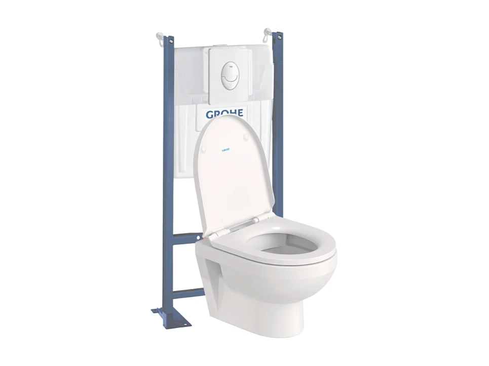 Pack WC suspendu sans bride compact DURAVIT Duravit No.1 + bâti support GROHE Rapid SL Projet + abattant + plaque blanc