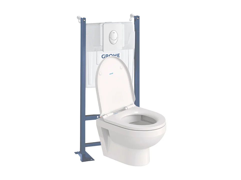 Pack WC suspendu sans bride compact DURAVIT Duravit No.1 + bâti support GROHE Rapid SL Projet + abattant + plaque blanc