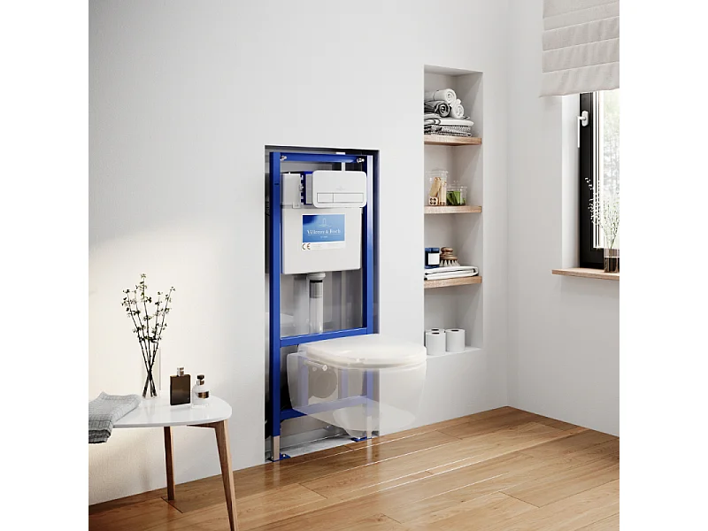 Pack WC suspendu sans bride VILLEROY ET BOCH Avento + Bâti support ViConnect Pro + abattant frein de chute + plaque blanche