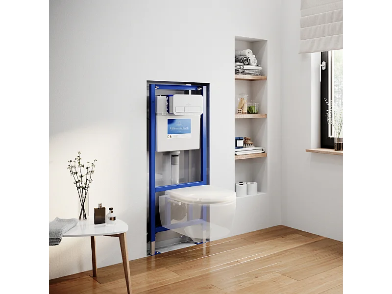 Pack WC suspendu sans bride VILLEROY ET BOCH Avento + Bâti support ViConnect Pro + abattant frein de chute + plaque blanche