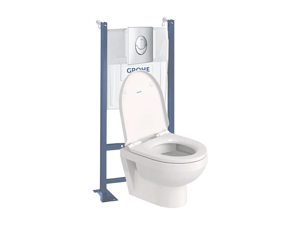 Pack WC suspendu sans bride compact DURAVIT Duravit No.1 + bâti support GROHE Rapid SL Projet + abattant + plaque chromé