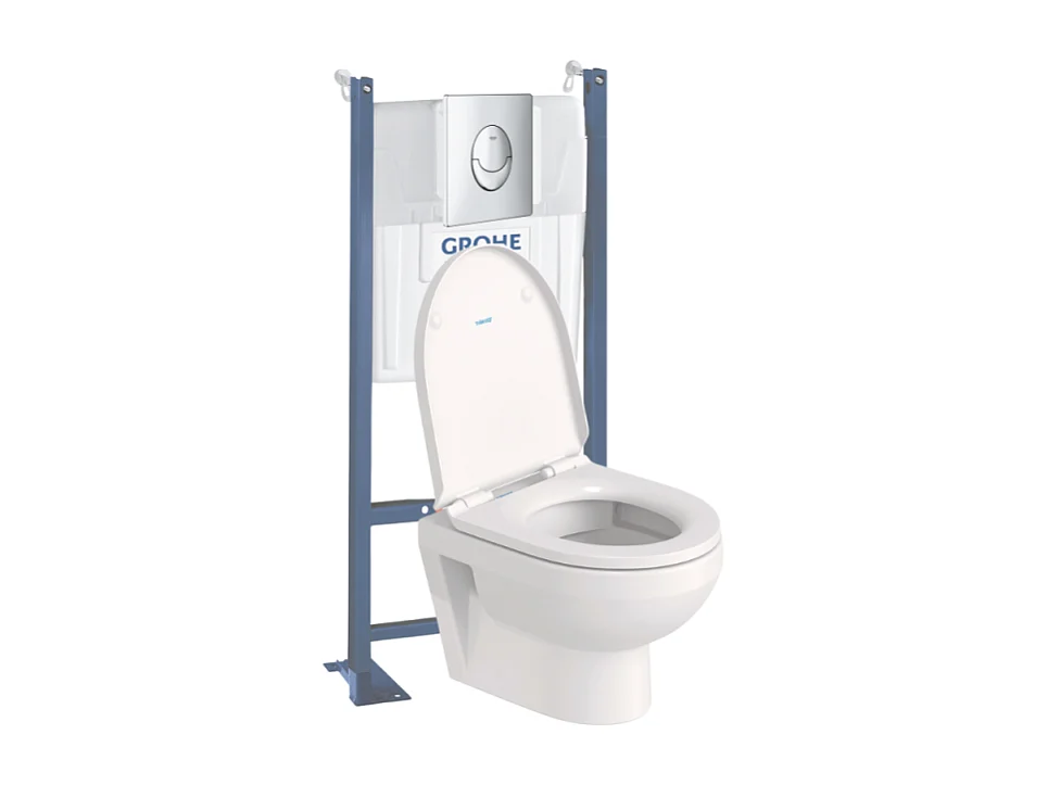 Pack WC suspendu sans bride compact DURAVIT Duravit No.1 + bâti support GROHE Rapid SL Projet + abattant + plaque chromé