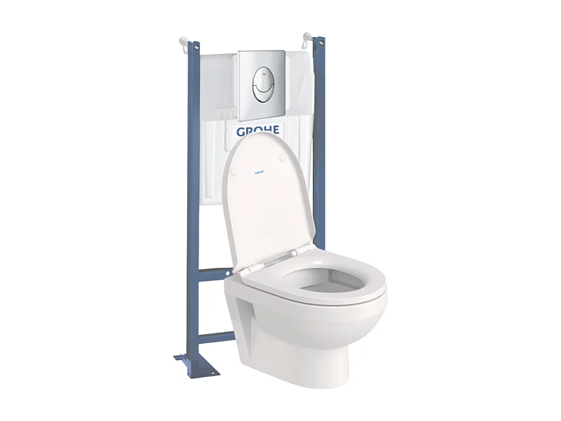 Pack WC suspendu sans bride compact DURAVIT Duravit No.1 + bâti support GROHE Rapid SL Projet + abattant + plaque chromé