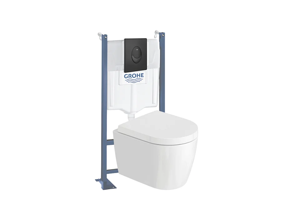 Pack WC suspendu sans bride compact DURAVIT Me by Starck + bâti support GROHE Rapid SL Projet + abattant + plaque noir mat