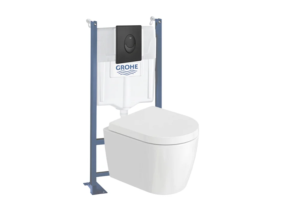 Pack WC suspendu sans bride compact DURAVIT Me by Starck + bâti support GROHE Rapid SL Projet + abattant + plaque noir mat