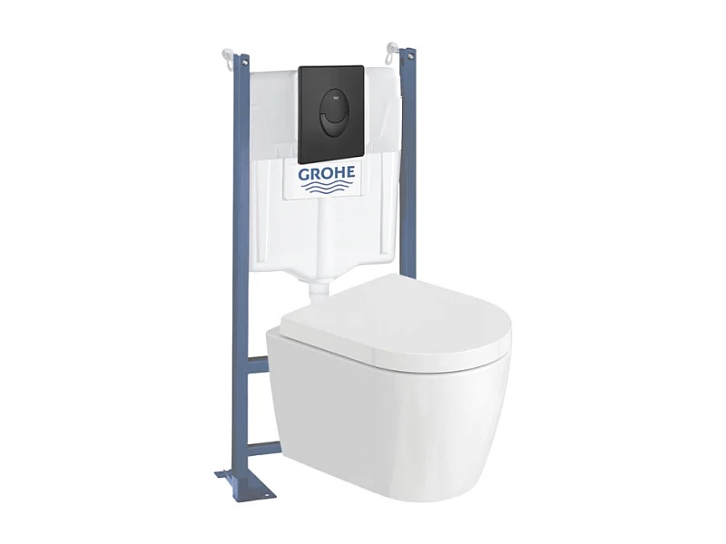 Pack WC suspendu sans bride compact DURAVIT Me by Starck + bâti support GROHE Rapid SL Projet + abattant + plaque noir mat