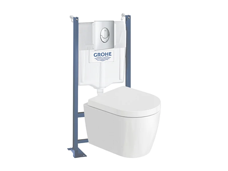Pack WC suspendu sans bride compact DURAVIT Me by Starck + bâti support GROHE Rapid SL Projet + abattant + plaque chromé