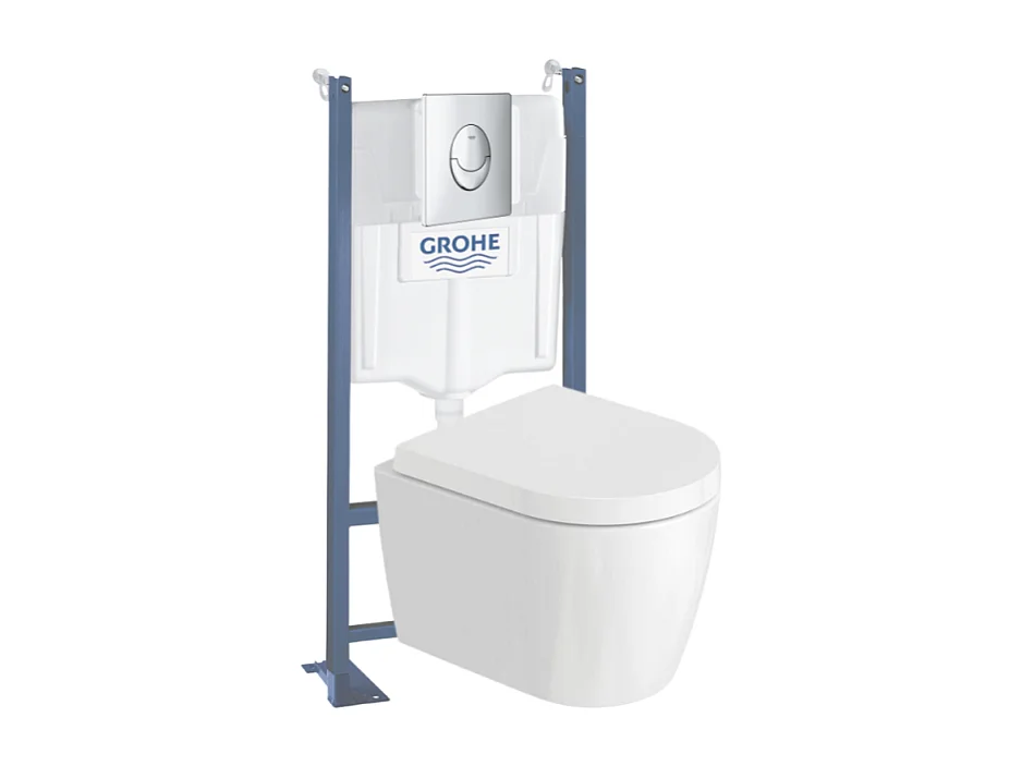 Pack WC suspendu sans bride compact DURAVIT Me by Starck + bâti support GROHE Rapid SL Projet + abattant + plaque chromé