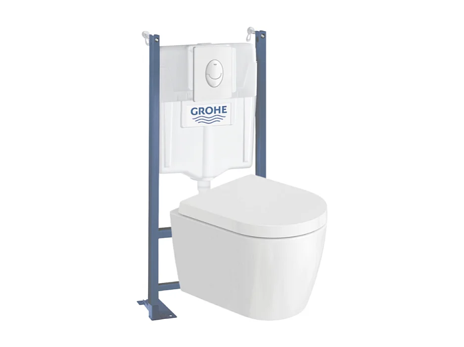 Pack WC suspendu sans bride compact DURAVIT Me by Starck + bâti support GROHE Rapid SL Projet + abattant + plaque blanc