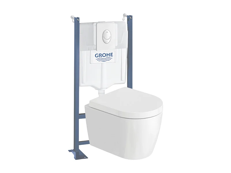 Pack WC suspendu sans bride compact DURAVIT Me by Starck + bâti support GROHE Rapid SL Projet + abattant + plaque blanc