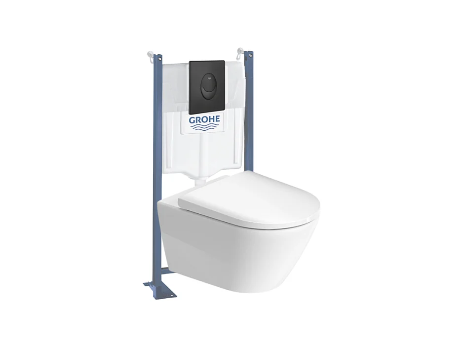 Pack WC suspendu sans bride DURAVIT D-Neo + bâti support GROHE Rapid SL Projet + abattant + plaque noir mat