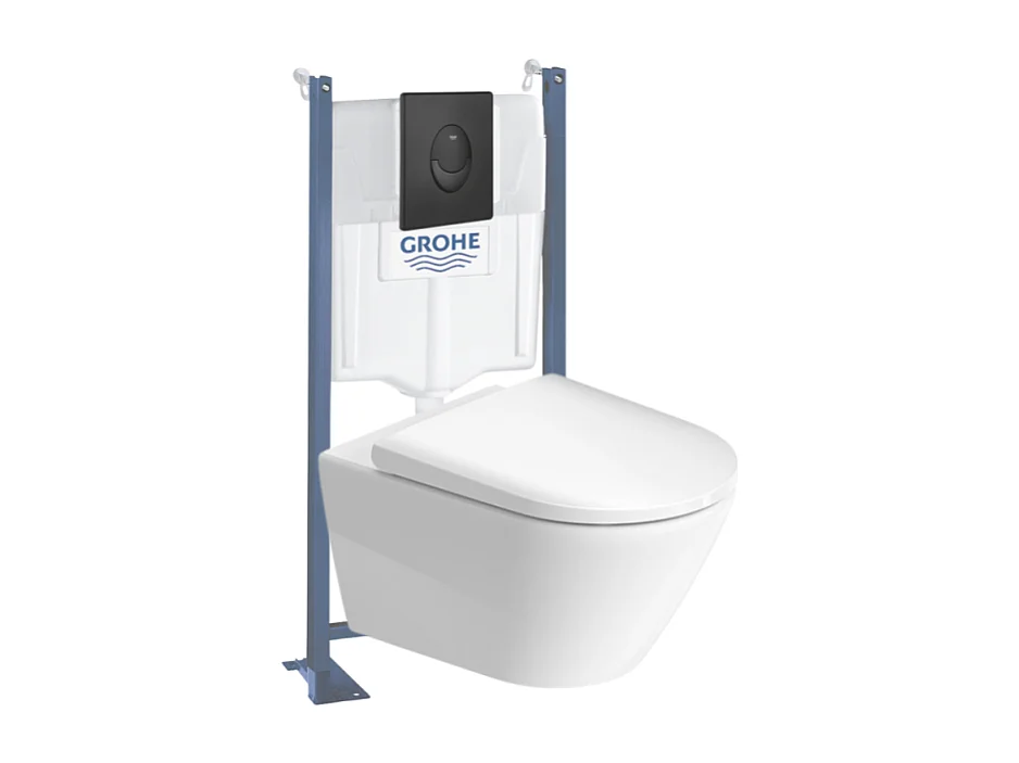 Pack WC suspendu sans bride DURAVIT D-Neo + bâti support GROHE Rapid SL Projet + abattant + plaque noir mat