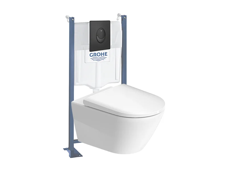Pack WC suspendu sans bride DURAVIT D-Neo + bâti support GROHE Rapid SL Projet + abattant + plaque noir mat