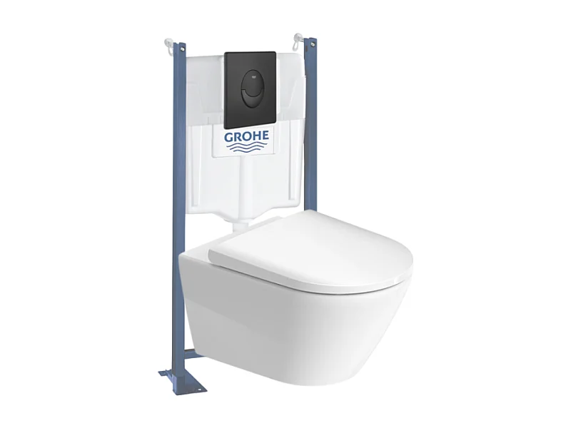 Pack WC suspendu sans bride DURAVIT D-Neo + bâti support GROHE Rapid SL Projet + abattant + plaque noir mat