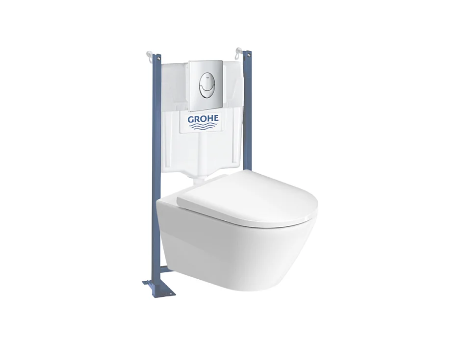 Pack WC suspendu sans bride DURAVIT D-Neo + bâti support GROHE Rapid SL Projet + abattant + plaque chromé