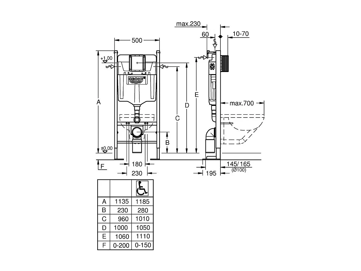Pack WC suspendu sans bride DURAVIT D-Neo + bâti support GROHE Rapid SL Projet + abattant + plaque chromé