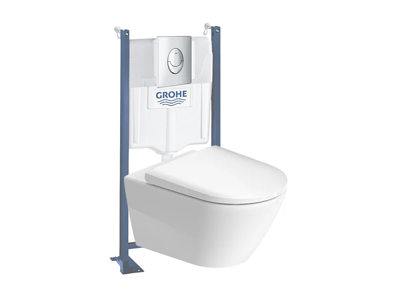 Pack WC suspendu sans bride DURAVIT D-Neo + bâti support GROHE Rapid SL Projet + abattant + plaque chromé